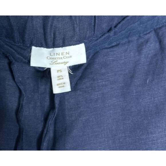 Charter Club Linen Pants Small Petite Navy Blue Pull On Straight Pockets - Picture 4 of 6